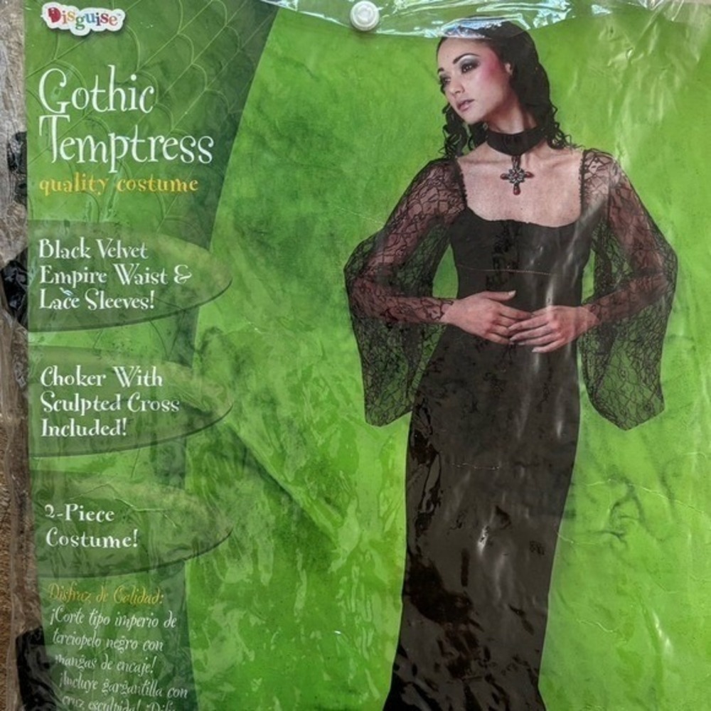 Gothic Temptress Black Velvet Empire Waist Lace Sleeve Costume 12-14